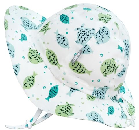Jan & Jul Kinder Sonnenhut aus Baumwolle für Jungen mit UV-Schutz (XL: 5-12 Jahre, Fish Friends)