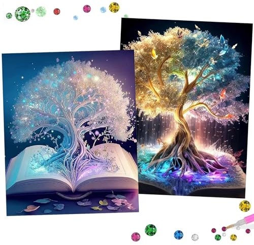 Uirheurd Diamond Painting Baum des Lebens - 2 Stück Magischer Baum Diamant Bilder für Erwachsene und Kinder, DIY 5D Tree Kits (30x40 cm)
