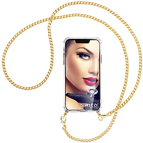 mtb more energy® Handykette kompatibel mit Samsung Galaxy S24 - Metallkette (Gold) - Smartphone Hülle zum Umhängen - Anti Shock Full TPU Case