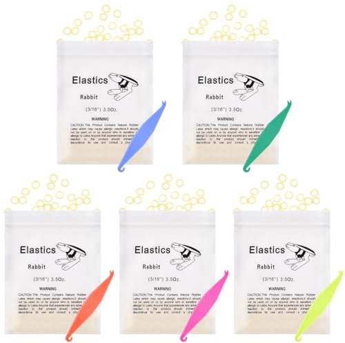 OFFCUP Elásticos Multiuso, 500pcs Dentales Elásticas, 16/3Pulgadas Bandas de Goma Multiusos con 5 Colocadores Elásticos Ortodónticos de Plástico, para Dientes Paréntesis, Dientes Separados