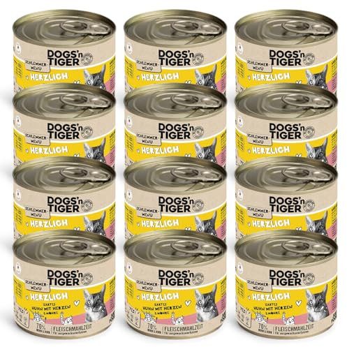 Dogs'n Tiger Schlemmermenü Herzlich, Katzennassfutter mit Huhn und Möhren - ohne Getreide, Zuckerzusatz, künstliche Konservierungsstoffe, optimale Verträglichkeit, 12x 200g