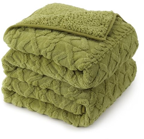 20lbs Weighted Blanket for Adults 60 x 80 inches, Ultra Fluffy Jacquard Sherpa Weighted Blankets with Soft Plush Flannel, Cozy Winter Heavy Blanket for Sofa Bed, Ceramic Beads, Grass Green