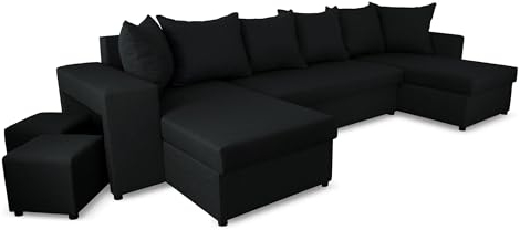 Generisch NAWSTOL Best Ecksofa U mit Schlaffunktion ! Couch U-Form mit Bettkästen, Sofa (Schwarz)