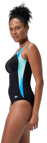 Speedo Women's Shaping Lunalustre Printed One Piece Swimsuit | Shapewear | Beach and Holiday Swimwear, Arctic Glass, 46
