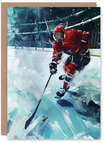 Artery8 Ice Hockey Player in Game Oil Painting Stadium Greeting Birthday Card Him Her All Blank