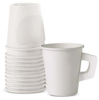 Disposable Tea Cups for Tea Party,8 Oz Paper Coffee Cups with Handles | 50 Pcs,Disposable Tea Coffee Paper Cup,Hot & Cold Drinks,Convenient Handles,Home Office Restaurant Events Tea Party Supplies