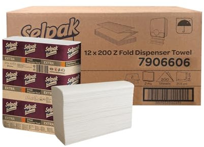 Selpak Professional Z Fold Paper Towels, 2ply Paper Hand Towels Disposable 12x200, (Total 2400), Absorbent White Paper Towel Ideal for Individuals/Businesses, Paper Hand Towels for Dispenser