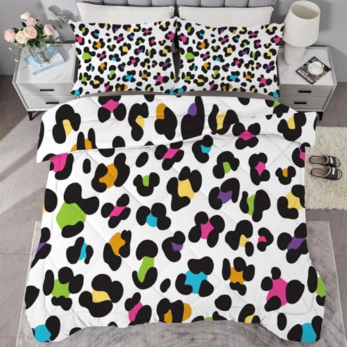 buyluhn Bettdecke 135x200 Ohne Bezug Nutzbar，4 Jahreszeiten Bettdecken Farbiger Leopardenmuster Kinder Steppdecke Farbe Ganzjahresdecke，Waschbar Bettzeug mit 1 Kissenbezug für Sommer Winter