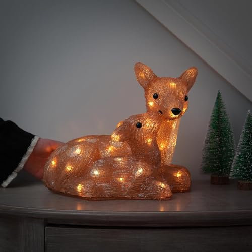Festive Lights 28cm LED Weihnachtsfigur aus Acryl mit Rentier und Rehkitz 40 weiße LEDs batteriebetrieben Beleuchtung mit Timer Dekoration Weihnachten (Reh & Kitz)