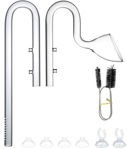 LINLAN 17mm Glas-Lilienrohr, EIN- und Auslauf mit Reinigungsbürste, passt zu 16/22mm (5/8 i.d.) Filterrohr für Aquarium Pflanzenbecken