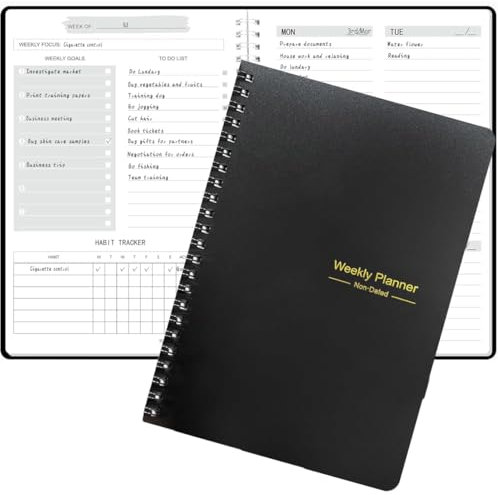Moseem Wochenplaner, Notizbuch, undatiert, A5, To-Do-Liste, Wochenplaner, mit Gewohnheiten-Tracker, 52 Wochen, Planung für College-Arbeit, Adhd (schwarz)