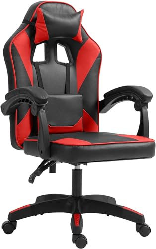 CLP Bürostuhl Orkney I Ergonomischer Gamingstuhl mit Kunstlederbezug I Schreibtischstuhl mit Verstellbarer Rückenlehne und Kopfstütze, Farbe:schwarz/rot