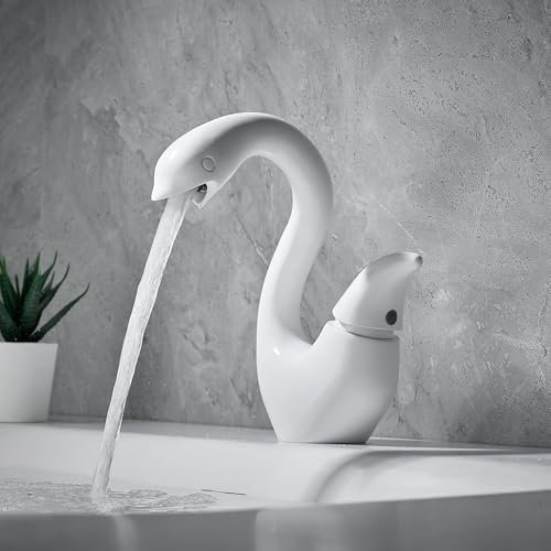 MocArt Messing Wasserhahn Bad, Einhandmischer Waschbeckenarmatur, mit 60cm Kalt/Warmwasser Schlauch, Waschtischarmatur, für Gäste WC, Badezimmer (Weiß)