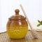 12oz Ceramic Honey Jar with Wooden Dipper Stick,2 Pack Yellow Honey Jar Bee Embossed Honey Storage Container for Kitchen, Decoration, Coffee/Tea Bar,Porcelain Honey Jar for Mother's Day Wife Gift (1)