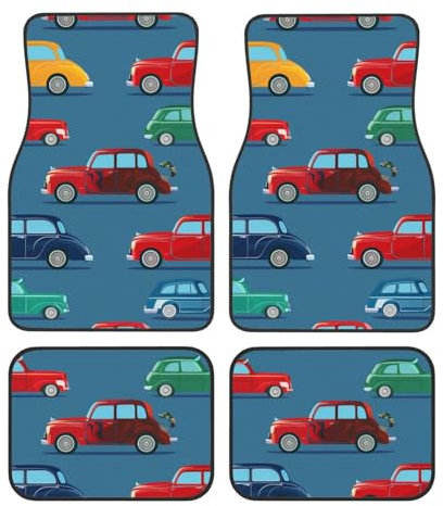 Mexpekil Oldtimer Automatten 4 Stück Universal Auto Fußmatten Anti-Rutsch Auto Fußmatten Dekorative Auto Teppich Protektoren für SUV Van Truck