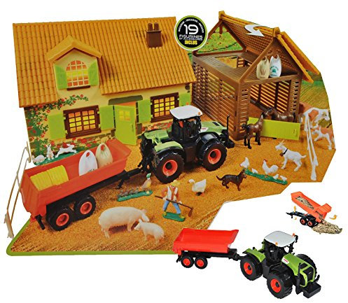 alles-meine.de GmbH Set: XL Bauernhof/Pferdestall mit Stall + Traktor mit Tiere + Zubehör - Maßstab 1/43 - zum Spielen für Kinder Pferd + Bauen aus Plastik/Kunststoff - Gestü..