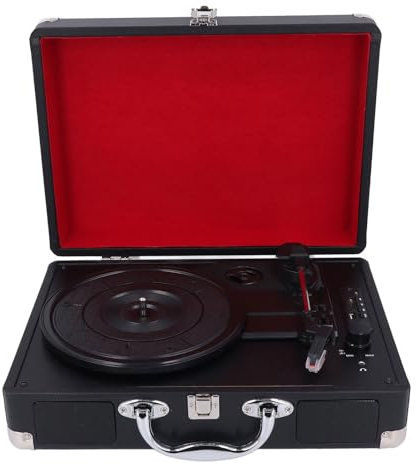 Tocadiscos BT Vintage con Altavoces, USB, 3 Velocidades, Función Stop, AUX, BT 5.0, Estilo Maleta Portátil, Pantalla LED, para Entretenimiento y Decoración del Hogar, Madera Caoba