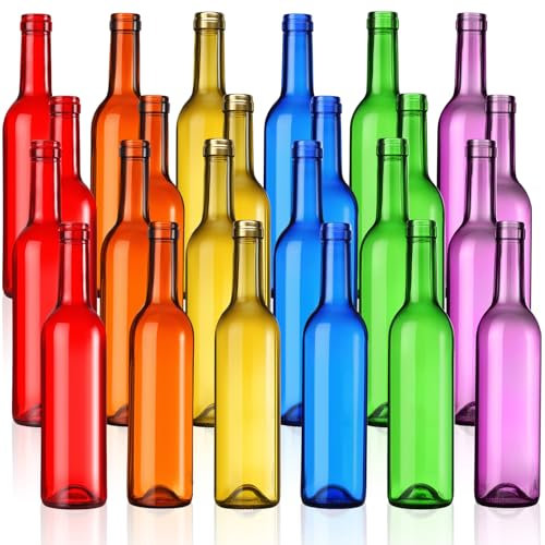Rtteri 24 Pack Decorative Colored Wine Bottles 375ml Empty Glass Bottles for Flowers Wedding Decor Centerpiece Christmas Party Favor DIY Crafts(Multicolor,375ml)