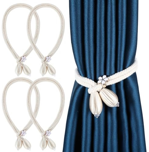 MBAIYO 4 Pieces Hand-woven Rope Curtain Tiebacks, Cotton Curtain Cord Buckles Handmade Ties Buckle Curtains Decorative Ties