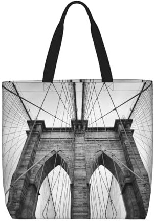 DNBCLEZK Brooklyn Bridge leichte Polyester-Umhängetasche, große Tasche, Shopper mit trendigen Drucken, Uni, für den täglichen Gebrauch, für Damen und Herren (mehrere Muster-Designs), Schwarz ,
