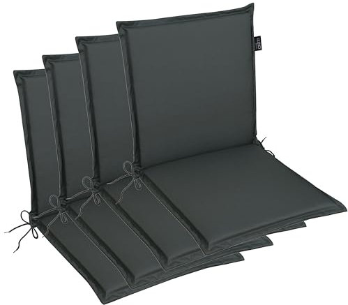 LILENO HOME Gartenstuhl Auflagen [4er Set - Niedriglehner] in Anthrazit - Bequeme Liegen als Sitzauflagen für Gartenmöbel - Stuhlkissen für Gartenstühle und Klappstühle MIA