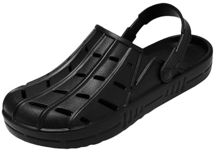 Zoccoli da uomo Plus Size da giardino, leggeri in gomma, estivi, da giardino, con cinturino regolabile sul tallone per spiaggia, piscina, giardino e passeggiate estive, Nero , 49 EU