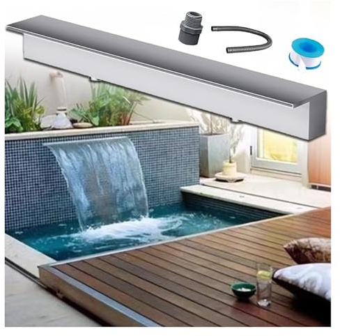 cascada piscina Aliviadero de cascada para patio trasero, exterior, 60 90 100 120 150 y 180 cm de ancho, acero inoxidable, caja de cascada para estanque, salida de agua, empotrada en la pared, para vi