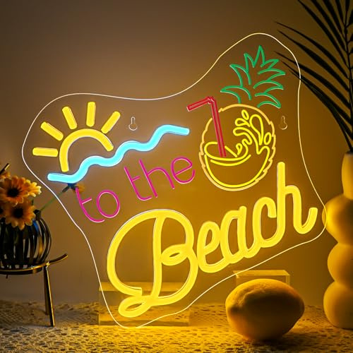 ineonlife To the Beach Neon Schild,Led Schild für Wand Dekor, Sommer Neon Led Schriftzug für Stranddekorationen, Bars, Partydekorationen für Sommerliebhaber