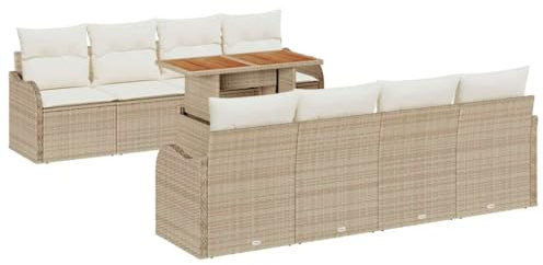 vidaXL 9-teiliges Garten-Sofa-Set mit Kissen in Beige und Creme aus Poly-Rattan – Stylische, Bequeme Sitzmöbel für den Patio und die Terrasse