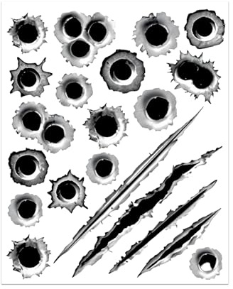 HQRNYP Bullet Holes Stickers Decals, Automotive Decals, Simulation 3D Bullet Hole and Scratch Car Decoration, Auto Accessories Waterproof PVC Fake Gun Shots Stickers for Bumper Window Helmet (Style A)