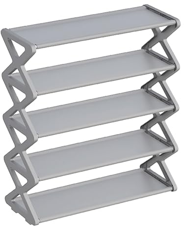 Artillo de Zapatos, Rejilla para Zapatos para el Armario de Cinco Capas de 60 Cm en Forma de Zapato en Forma de X, Tubería de Acero Galvanizada Gruesa, Tela a Cuadros, Estante de Zapato de