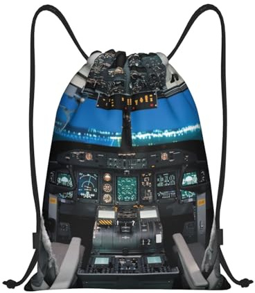 Nachhaltig Tunnelzug Gym Sack Flugzeug-Cockpit-Ansicht, Bequeme Rucksack, mit Kordelzug Stoffbeutel, für Herren Damen 36X42cm