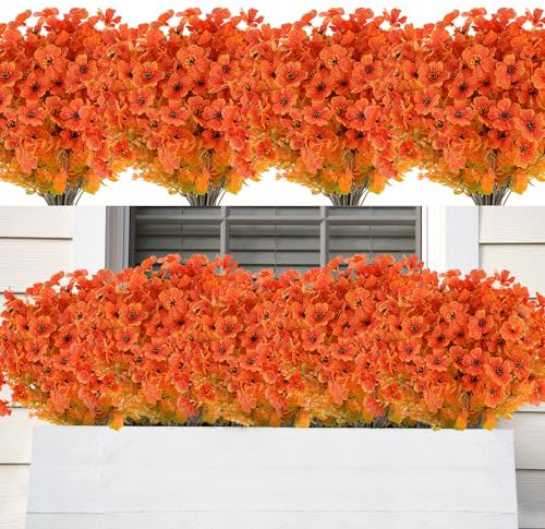 16 ramos de flores artificiales de otoño resistentes a los rayos UV, plantas artificiales de exterior sostenibles para jardines de otoño y decoración de porche.