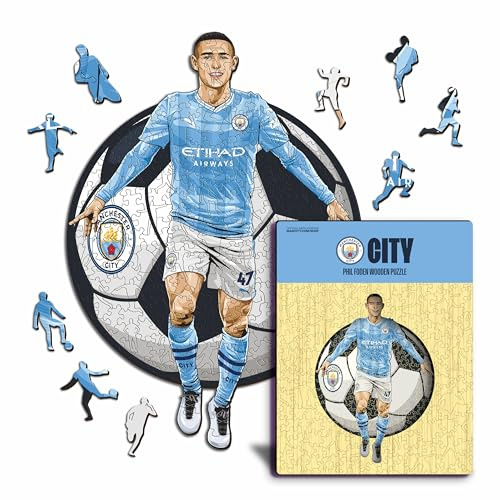 Iconic Puzzles - Manchester City, Phil Foden, offiziell Lizenziertes Holzpuzzle, 100% nachhaltig, Geschenk für Erwachsene und Kinder, Größe M, 270 Teile