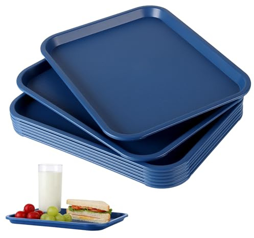 FUNSUEI 8 Stück Fast Food Tablett, 35 x 27 x 2,3cm Kunststoff Rechteckig Serviertablett, Blau Kunststoff Tablett für Restaurant, Kantine
