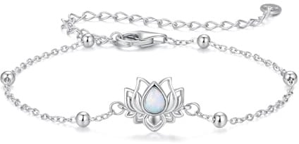 Kerraom Damen Armband 925er Silber Lotus und Kirschblüte,Verstellbares Schmuck Geschenk für Frauen, Geburtstag Muttertag Jahrestag,Lotus Armband mit Opal