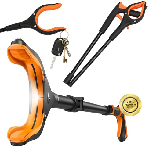 OrtoPrime Pinza Recoge Objetos IMÁN Y LUZ LED Pinza Brazo Recoge Objetos - Pinzas Extensibles PLEGABLE Alcanzador - Pinzas Largas para Alcanzar Objetos - Pinza de Alcance Brazo CABEZA GIRATORIA 360°