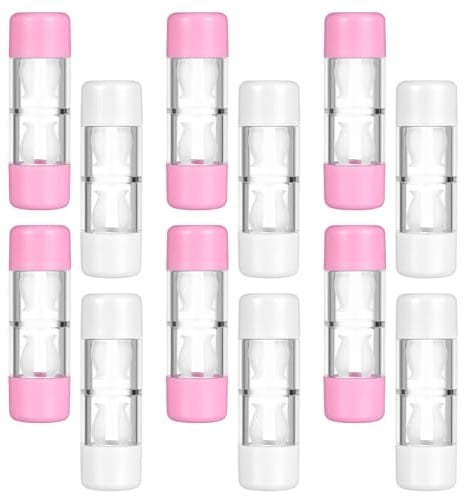 Ipetboom 12 Pièces Boîte de Rangement Étanche pour Lentilles de Contact Rgp Étui Rigide Portable Rose et Blanc Protection Compacte et Facile à Nettoyer pour Lentilles Rigides Gas Permeable