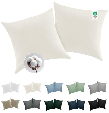 BEDELITE Kissenbezug 80x80 Baumwolle 2er Set, Creme | Kopfkissenbezug für Kissen 80x80cm mit Reißverschluss, 143 Fäden pro Quadratzoll, Oeko-Tex Zertifiziert