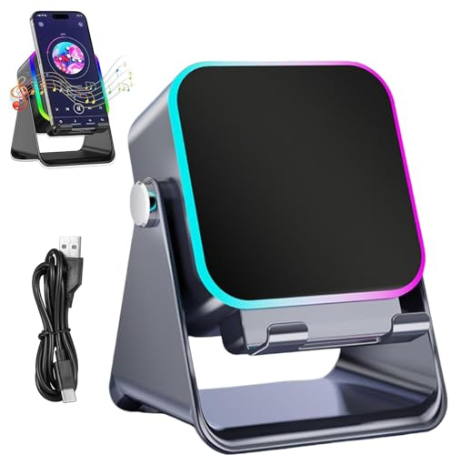5-in-1 Wireless Induction Bluetooth Speaker with Adjustable Phone Stand, 5000mAh Power Bank for Android and iPhone, Hi-Fi Stereo Sound & 8 RGB Light Modes, Portable Audio Dock for Tablet (Black)