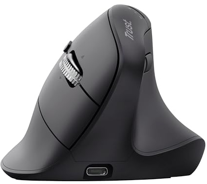 Trust Vyran Ergonomic Hyperwheel Wireless Mouse Bluetooth + 2.4GHz, Black | Vertical, Ultra Fast Scroll Wheel Horizontal Scrolling, Silent Buttons, 85% Recycled Materials, Thumb Rest, Multidevice