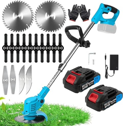 Rasentrimmer mit Akku,Akku-Rasentrimmer für Makita-Akkus mit 4 Klingentypen | 4-in-1 Elektrischer Freischneider 2 x 2,0 Ah Batterien und Ladegerät,Akkus Motorsense Rasenkantenschneider für Garden Trimmen