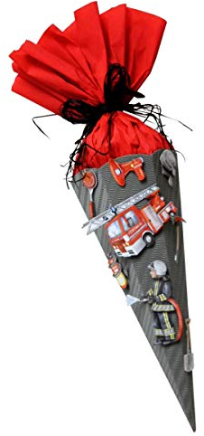 Prell Schultüte Bastelset Feuerwehr 3D - Zuckertüte - aus 3D Wellpappe, 68 cm hoch, mit XXL 3D Stickern