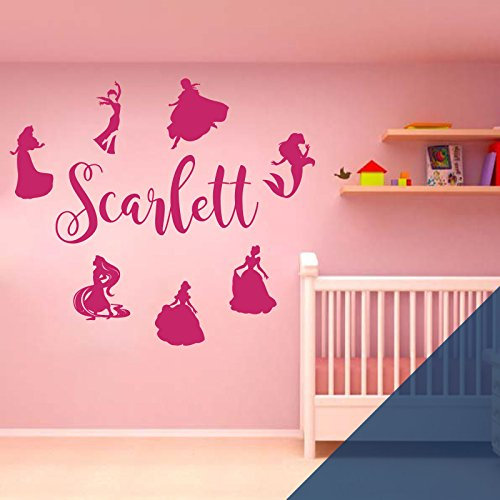 Wandaufkleber für Mädchen, Disney-Prinzessinnen, ELSA, Anna, Rapunzel, Arielle, Aurora, Belle, Aschenputtel Name Size: Medium (580 x 150mm) Ultramarin