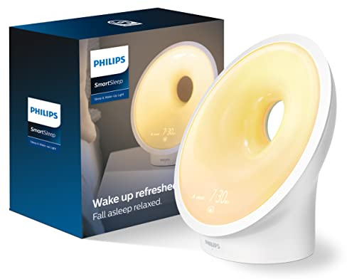 Philips SmartSleep Sleep and Wake-Up Light, Simulated Sunrise and Sunset, Multiple Lights and Sounds, RelaxBreathe to Sleep, HF3650/60