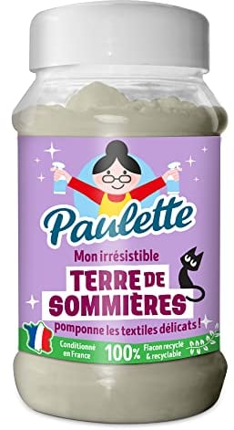 Paulette - Terre de Sommières - Détache les Textiles à Sec, Neutralise les Mauvaises Odeurs, Absorbe les Taches de Gras - 200g