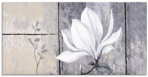 ARTland Wanddeko Glasbilder Wandbild Glas Bild einteilig 100x50 cm Querformat Natur Botanik Blumen Magnolie Malerei Klassisch Shabby Chic S6UE
