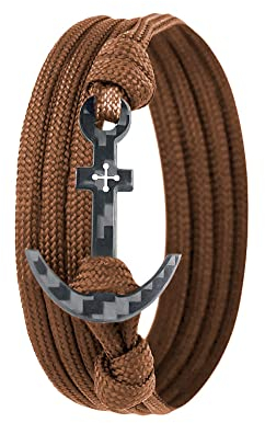 Lion & Son Herren Anker-Armband Mit Anhänger - Carbon-Armband Aus Kohlenstoff - Handmade Schmuck - Braun Geschenk für Ihn (Brown-Anchor)