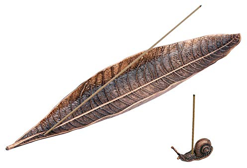 Eqlef Porte-encens en forme de feuille avec récupérateur de cendres, avec porte-encens en forme d’escargot, article de décoration de la maison