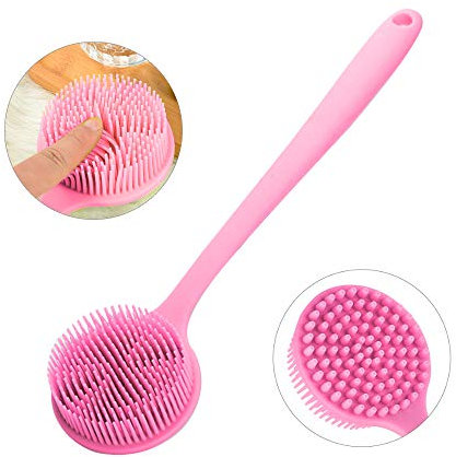 Ithyes Silikon-Körperbürste, Badebürste, Rückenschrubber mit langem Griff, Badebürste mit besonders weichen Borsten,Duschbürste mit sehr weichen Borsten,Doppelseitige Bürste mit Massagefunktion,Rosa